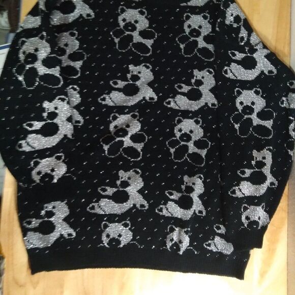 Vintage Silver Teddy Bears Pattern Knit Sweater - Picture 3 of 5